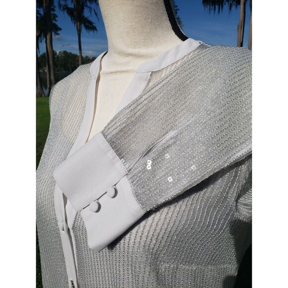 White House Black Market Gray Sequin Sheer Top w/Stretch Tank Shell EUC Sz Small - Picture 2 of 15